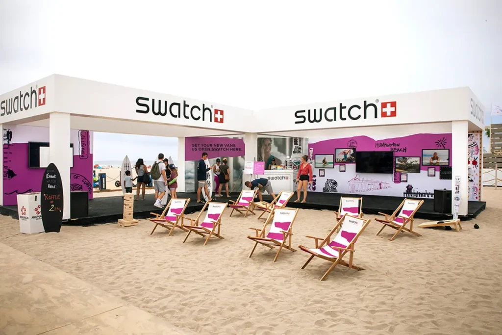 Booth setup on beach with chairs